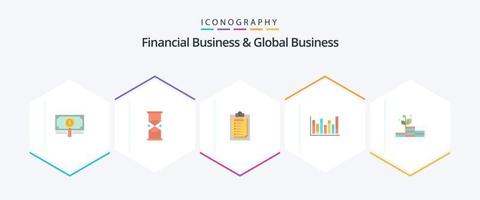negócios financeiros e negócios globais 25 pacote de ícones planos, incluindo para baixo. linha. ver. gráfico. relatório vetor