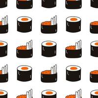 padrão sem emenda com sushi. fundo vetorial desenhado à mão com cozinha tradicional japonesa vetor