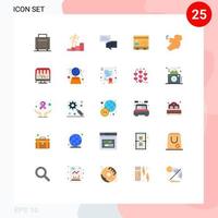 conjunto de pictogramas de 25 cores planas simples de mapa, mensagens telefônicas, pessoas, contatos, elementos de design vetorial editáveis vetor