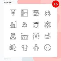 16 ícones criativos, sinais modernos e símbolos de gráfico de xícara, gráfico de farmácia, elementos de design de vetores editáveis indianos