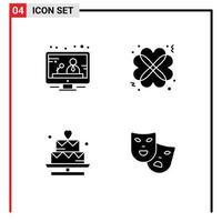 conjunto de 4 símbolos de símbolos de ícones de interface do usuário modernos para comunicação amante corações máscaras de data elementos de design de vetores editáveis
