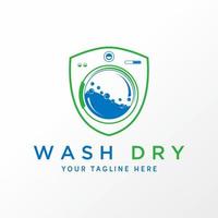 máquina de lavar simples e única em escudo ou guarda imagem ícone gráfico logotipo design conceito abstrato vetor estoque. pode ser usado como um símbolo relacionado à lavanderia ou limpeza