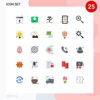Pacote de cores planas de 25 interfaces de usuário de sinais e símbolos modernos de aprendizagem, educação, conversa, ferramenta de ábaco, elementos de design de vetores editáveis