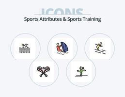 atributos esportivos e linha de treinamento esportivo cheia de ícones do pacote 5 design de ícones. patim. ginástica. futebol. ginástica. natação vetor