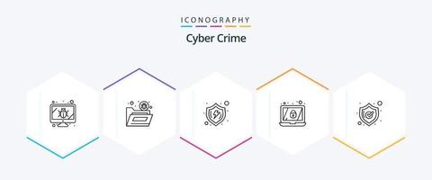 pacote de ícones de 25 linhas de crimes cibernéticos, incluindo segurança. computador portátil. vírus. criptografia. escudo vetor