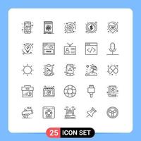 grupo de símbolos de ícone universal de 25 linhas modernas de localização sistema de moeda científica de dólar atualização elementos de design de vetores editáveis
