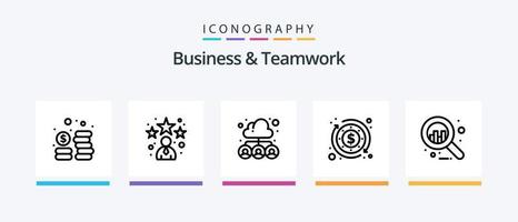 pacote de ícones de linha 5 de negócios e trabalho em equipe, incluindo escritório. dados. configuração. trabalhos. equipe. design de ícones criativos vetor