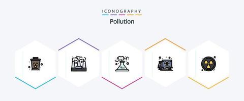 poluição 25 pacote de ícones de linha preenchida, incluindo . gás. . radioativo vetor