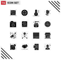 16 ícones criativos, sinais e símbolos modernos de pasta de restauração, termômetro, ambiente verde, elementos de design de vetores editáveis