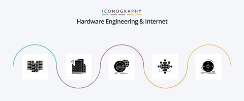 engenharia de hardware e pacote de ícones do glifo 5 da Internet, incluindo lógica. função. inteligente. infográfico. dados vetor