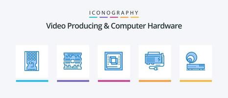 produção de vídeo e pacote de ícones azul 5 de hardware de computador, incluindo energia. bateria. dim. apc. hardware. design de ícones criativos vetor