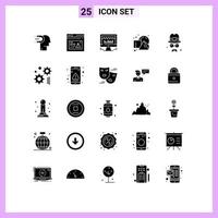 grupo de símbolos de ícones universais de 25 glifos sólidos modernos de quadrados, site geométrico, cubo, batida, elementos de design vetorial editável vetor