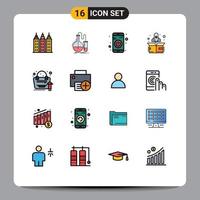 conjunto de 16 sinais de símbolos de ícones de interface do usuário modernos para aplicativo de crescimento de bolsa para cima elementos de design de vetores criativos editáveis de foguete