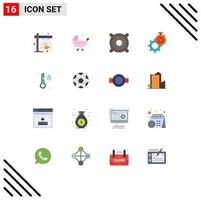 conjunto de 16 símbolos de ícones de interface do usuário modernos, sinais para configuração de chuva, timer de engrenagem, pacote editável de elementos de design de vetores criativos