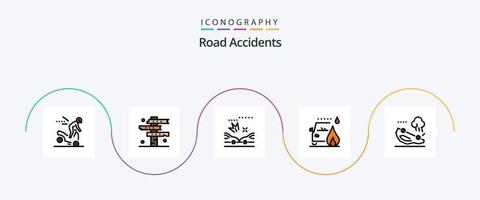 linha de acidentes rodoviários cheia de pacote de ícones de 5 planos, incluindo carro. estrada. oeste. fogo. acidente vetor