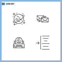 pacote de interface de usuário de 4 cores planas básicas de linhas preenchidas de elementos de design de vetores editáveis do explorador de negócios de correio de astronauta do planeta