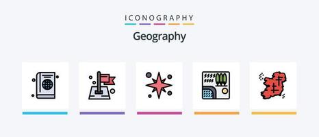 linha de geografia cheia de 5 ícones incluindo localização. bandeira. Rocha. destino. localização. design de ícones criativos vetor