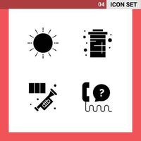 grupo de símbolos de ícones universais de 4 glifos sólidos modernos de sol, água, nascer do sol, dieta, chifre, elementos de design de vetores editáveis