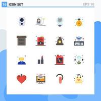 conjunto de cores planas de interface móvel de 16 pictogramas de ideia de lâmpada de escritório pacote editável de inicialização de elementos de design de vetores criativos