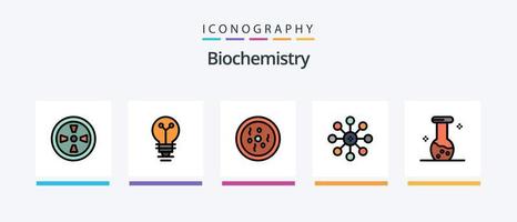 a linha de bioquímica preencheu o pacote de 5 ícones, incluindo biologia. análise. laboratório. bioquímica. laboratório. design de ícones criativos vetor
