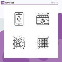 pacote de ícones de vetores de ações de 4 sinais e símbolos de linha para câmera de criptografia, missão de segurança, filme, elementos de design de vetores editáveis