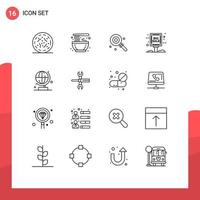 conjunto de 16 sinais de símbolos de ícones de interface do usuário modernos para propaganda de venda de globo doces placa de grande venda elementos de design de vetores editáveis