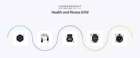 pacote de ícones de glyph 5 de ginásio, incluindo . cronômetro. academia. músculo. relógio vetor