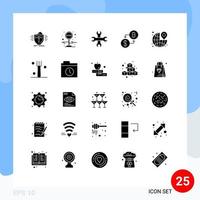 conjunto de glifos sólidos de interface móvel de 25 pictogramas de pinos em torno de opções de pagamento digital editável elementos de design vetorial vetor