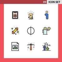 Pacote de cores planas de 9 linhas preenchidas de interface de usuário de sinais e símbolos modernos de antialiasing vencedor esquerdo ir elementos de design de vetores editáveis de interface