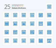 site wireframe 25 pacote de ícones de cor azul, incluindo web. Internet. local na rede Internet. procurar. rede vetor