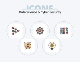 ciência de dados e linha de segurança cibernética cheia de ícones pack 5 design de ícones. monitor. ciência de dados. globo. relógio. a medida vetor
