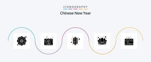 pacote de ícones do glifo 5 do ano novo chinês, incluindo evento. calendário. lanterna. lótus. decorações vetor