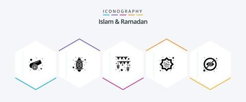 Pacote de ícones de 25 glifos do Islã e do Ramadã, incluindo fechado. muçulmano. festão. islamismo. muçulmano vetor