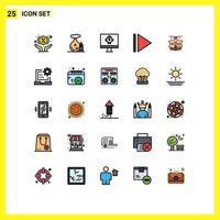conjunto de cores planas de linha cheia de interface móvel de 25 pictogramas de codificação surpresa entrega de computador elementos de design de vetores editáveis