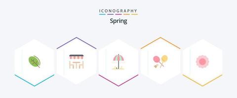 primavera 25 pacote de ícones planos, incluindo floral. primavera. chuva. Esportes. badminton vetor
