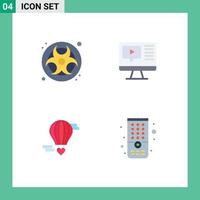 conjunto de 4 pacotes de ícones planos comerciais para vídeo de resíduos de balões voadores a gás amam elementos de design de vetores editáveis