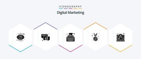 pacote de ícones de 25 glifos de marketing digital, incluindo internet. conceito. tipo. o negócio. medalha vetor