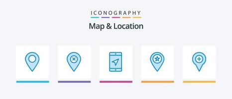 mapa e localização pacote de ícones azul 5 incluindo localização. marcador. Móvel. mapa. Estrela. design de ícones criativos vetor