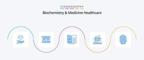 bioquímica e medicina saúde azul 5 pacote de ícones incluindo caveira da morte. médico. médico. teste. tubo vetor