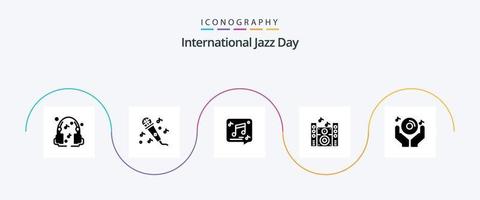 pacote de ícones de glyph 5 do dia internacional do jazz, incluindo alto-falante. música . música vetor