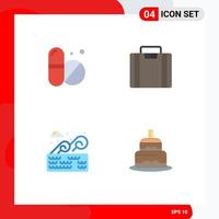 conjunto de 4 sinais de símbolos de ícones de interface do usuário modernos para maleta de suporte médico, bolo de água, elementos de design de vetores editáveis