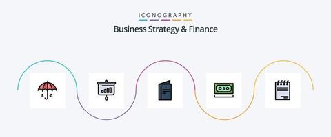estratégia de negócios e linha de finanças preenchida pacote de ícones plana 5 incluindo moeda. dinheiro. em formação. dólar. folheto vetor