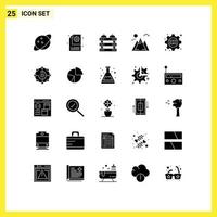 conjunto moderno de 25 glifos e símbolos sólidos, como elementos de design de vetores editáveis de paisagem de engradado de educação