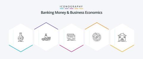 dinheiro bancário e economia de negócios pacote de ícones de 25 linhas, incluindo diagrama. Saldo. empréstimo. finança. crédito vetor