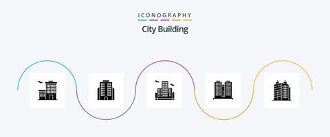 pacote de ícones do glifo 5 da construção da cidade, incluindo . Lugar, colocar. real vetor