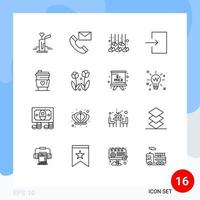 conjunto de esboço de interface móvel de 16 pictogramas de informações de entrada de bebida entrar em elementos de design de vetores editáveis de casamento