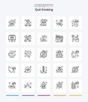criativo parar de fumar 25 pacote de ícones de contorno, como fumar. cigarro. fumar. guia do livro. Proibido fumar vetor
