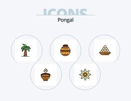 linha pongal cheia de ícones pack 5 design de ícones. doce. indiano. luminária. sobremesa. tigela vetor