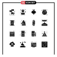 conjunto de 16 sinais de símbolos de ícones de interface do usuário modernos para conceito de peixe de carta tigela elementos de design de vetores editáveis de vegetais