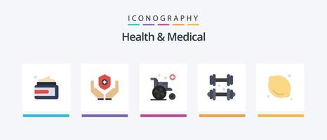 saúde e pacote de ícones planos 5 médicos, incluindo limão. Comida. médico. médico. ginástica. design de ícones criativos vetor